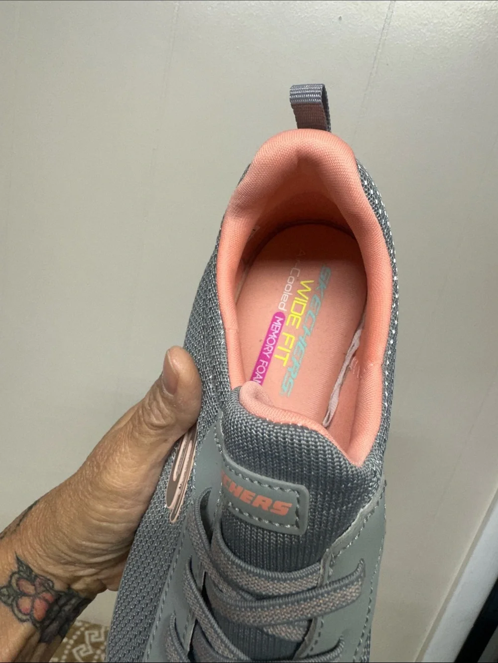 Skechers Gray with Coral Lined Slip-On Lace Sneakers